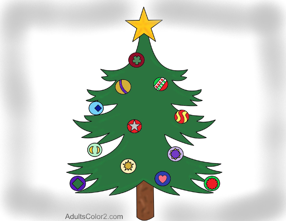 Colored Christmas tree with ornaments.