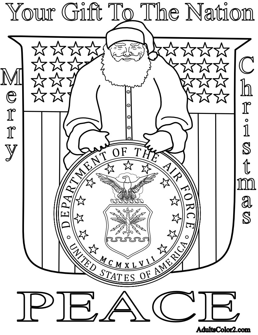 Line drawing of Merry Christmas to an air force member.