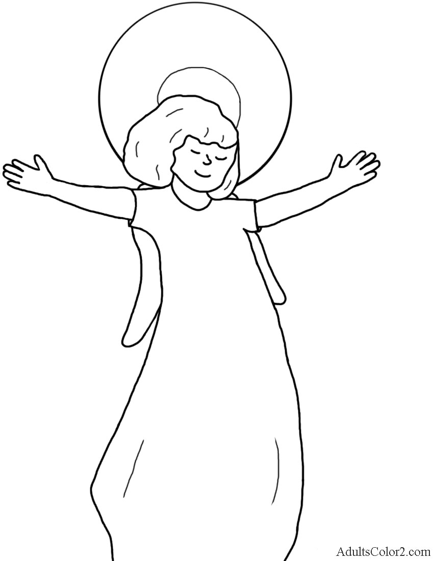Line drawing of an angel with outstretched arms.