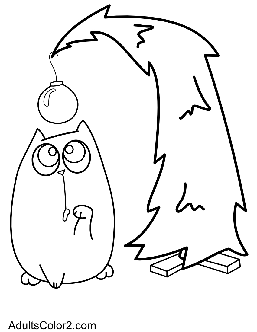 Christmas cat looking at his tree.