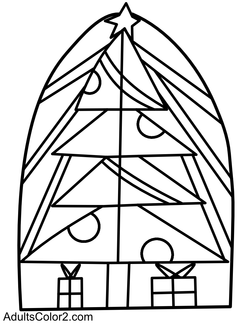 Christmas tree stained glass with presents.