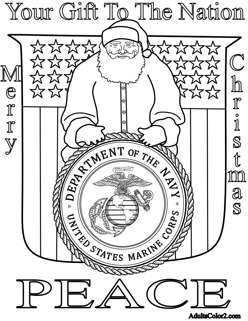 Line drawing of a Merry Christmas wish Marine Corp emblem.