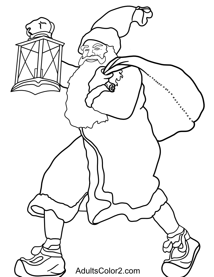 Santa with a lantern.