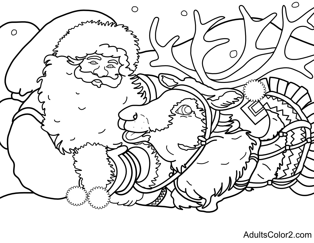 Santa and reindeer in the snow.