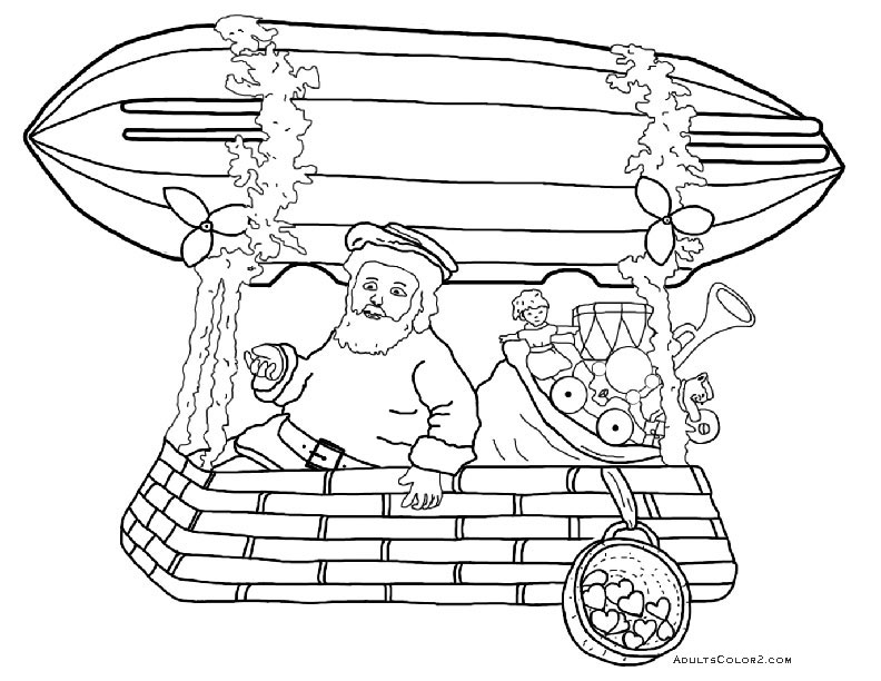 Kriss Kringle in a zeppelin.