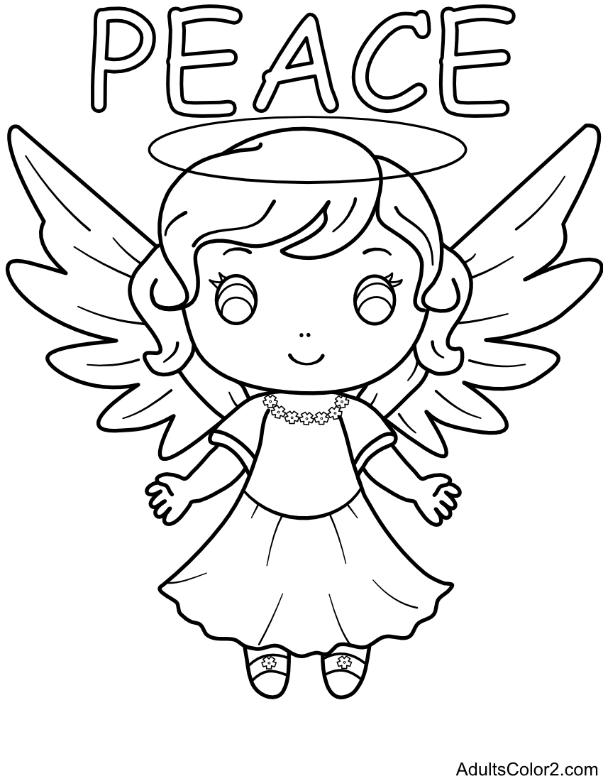 Line drawing of simple peace message angel.