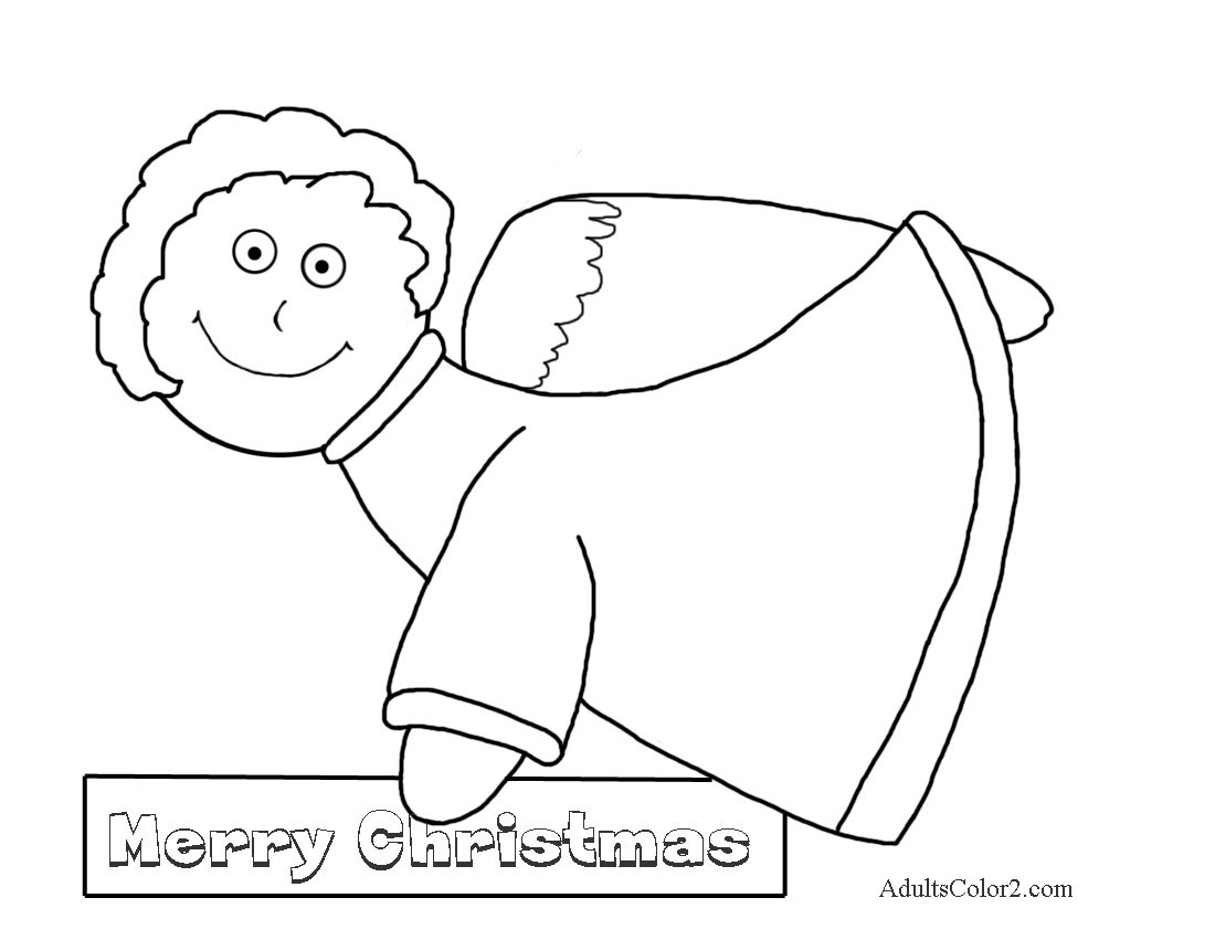 Line drawing of an angel carrying Merry Christmas message.