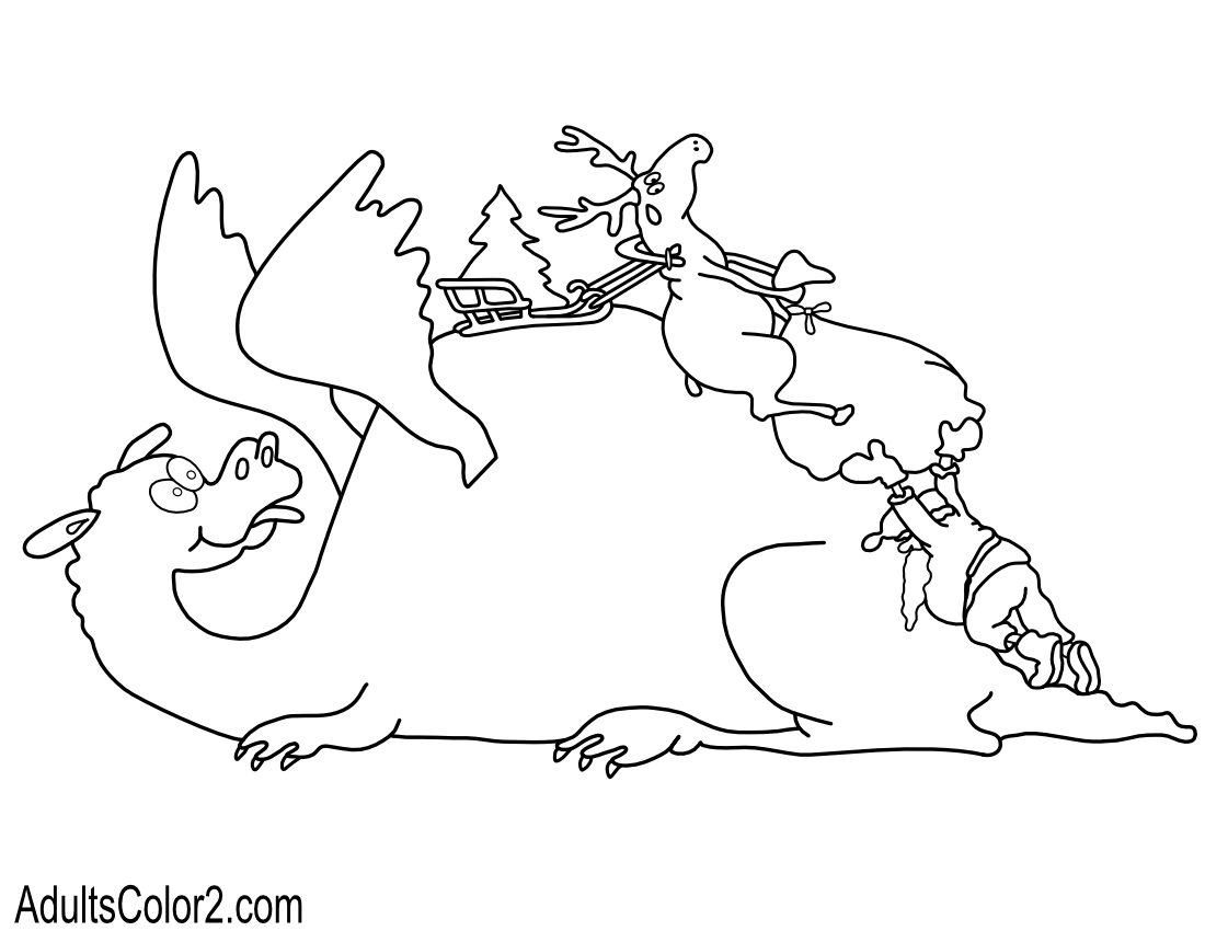 Santa dragging his gifts.