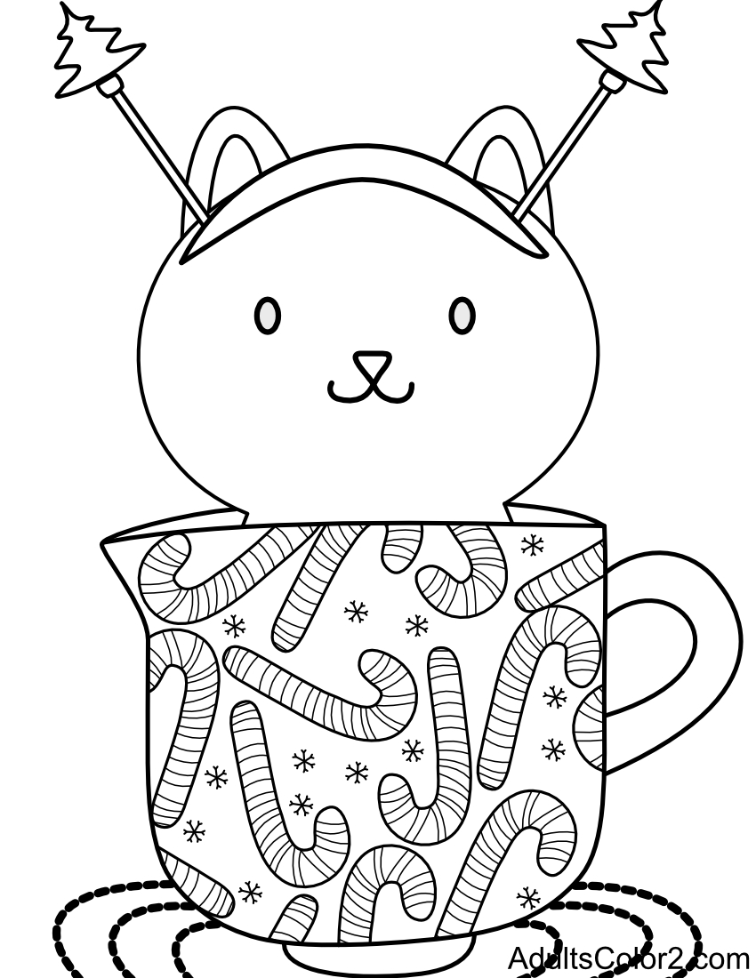 Cat in a candy cane cup.