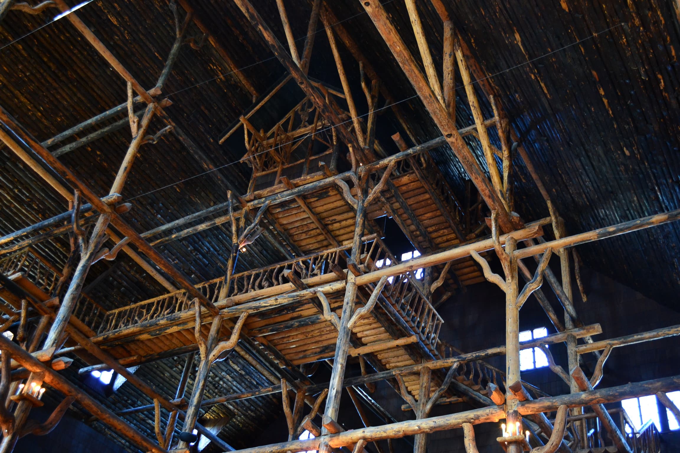Ceiling walkways in the Old Faithful Inn Yellowstone.