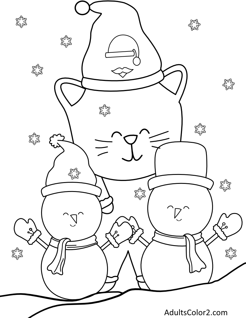 cat with two snow peeps