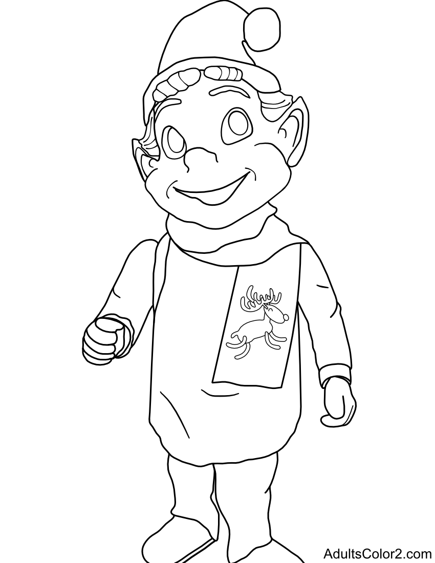 Line drawing of a smiling elf.