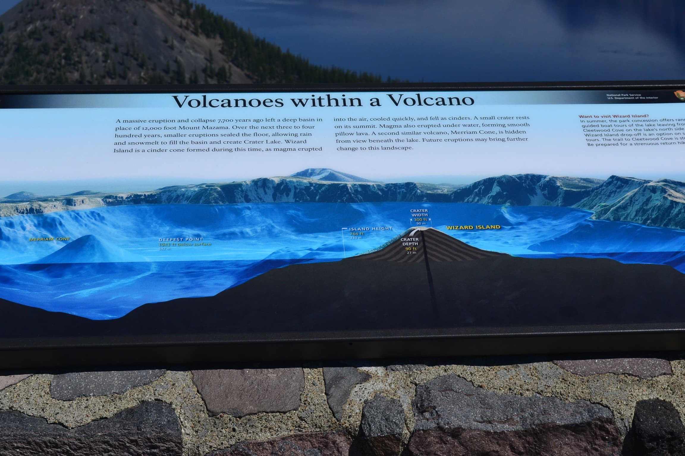 Crater Lake sign describing how the lake was formed.