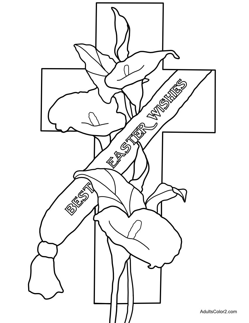 Calla Lily Cross with Best Easter Wishes coloring page.