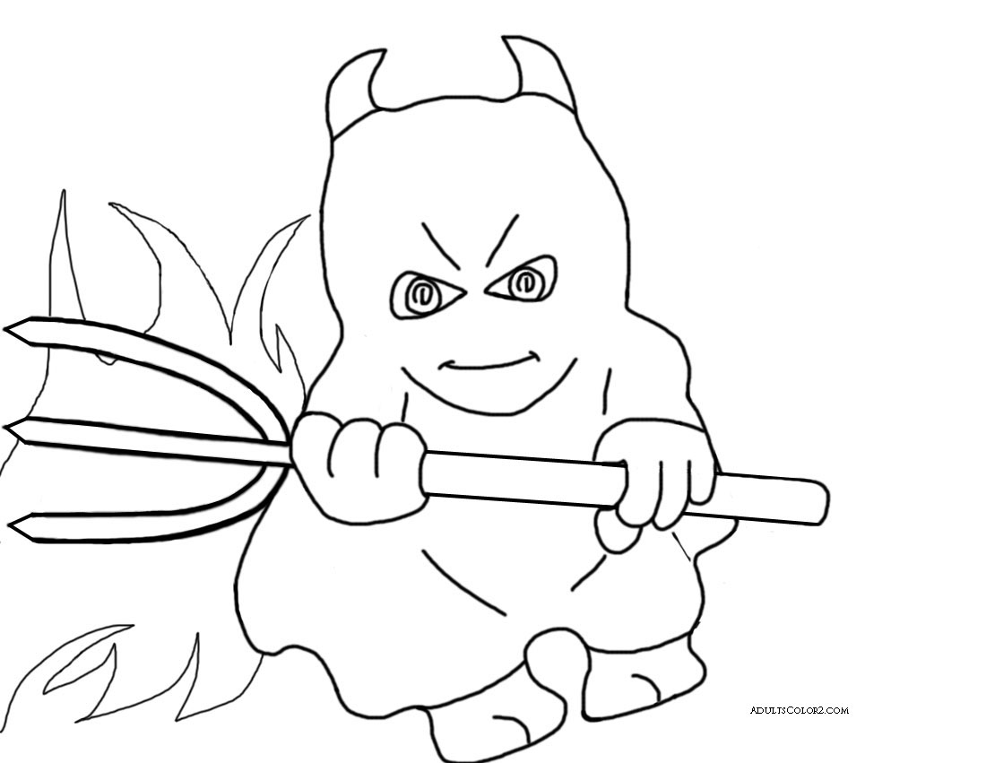Devil and flames drawing to color.