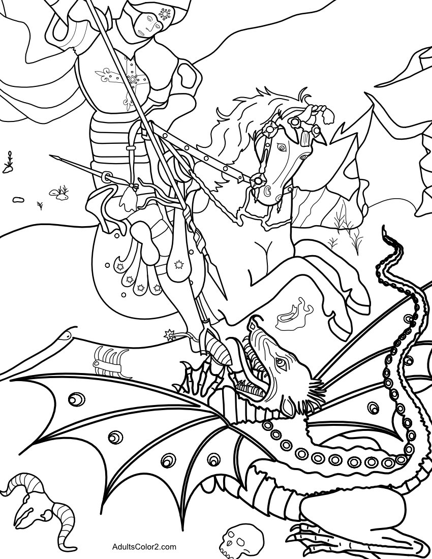Download 58+ Knight And Dragon Guarding Treasure Coloring Pages PNG PDF