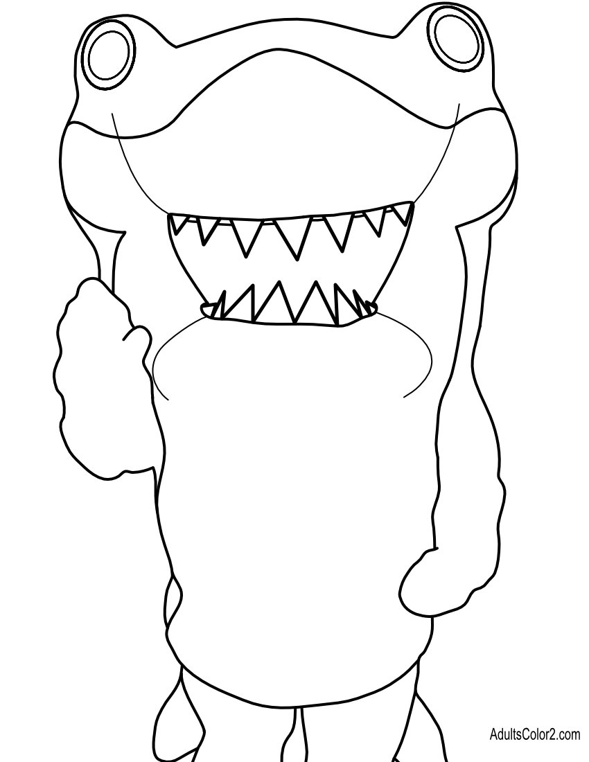 Friendly cartoon shark waving.