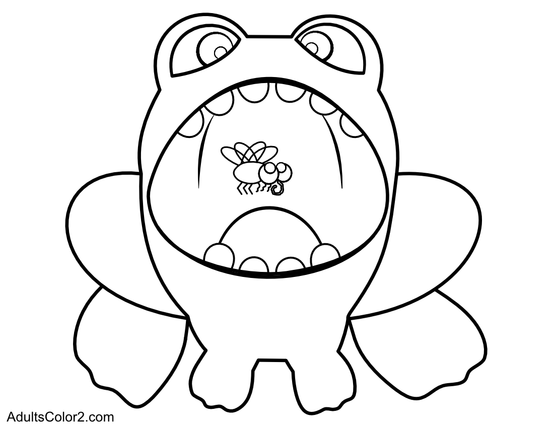 Frog swallowing a fly.