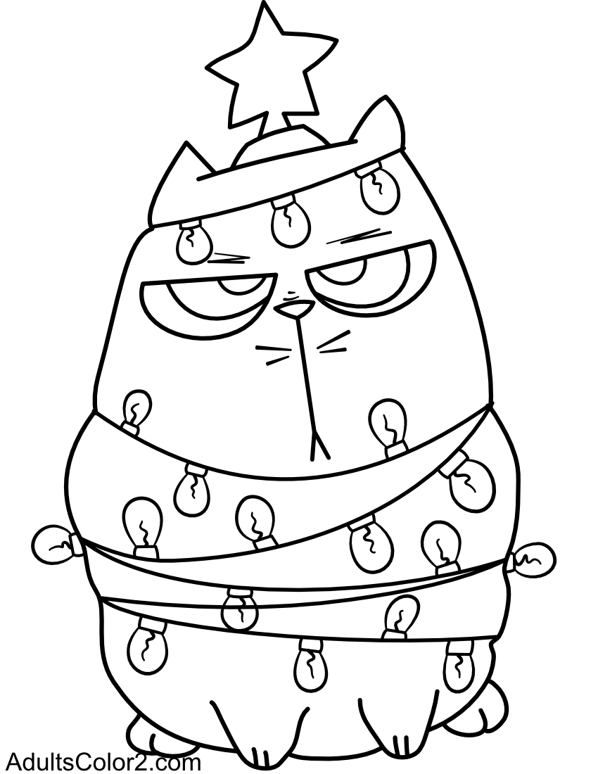 Cat tangled in Christmas lights.