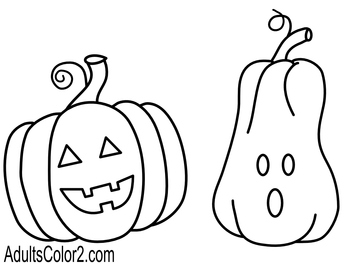A smiling Halloween squash and a scared one.