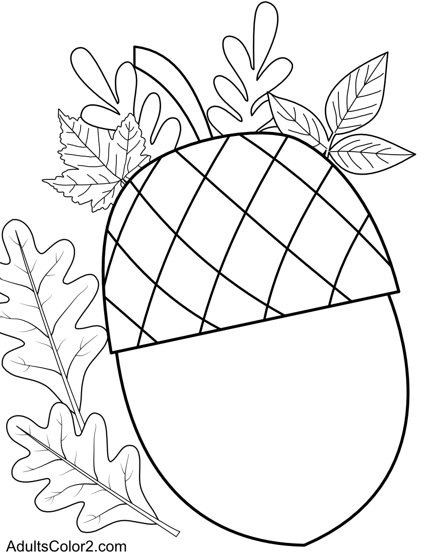 A giant acorn surrounded by leaves of autumn.