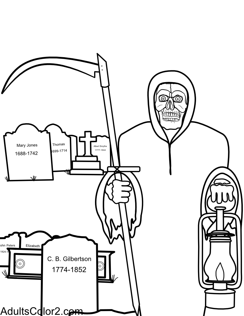 Grim reaper in the cemetery.