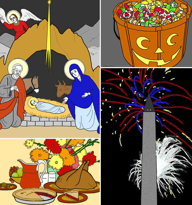 Holiday coloring pages collage image.