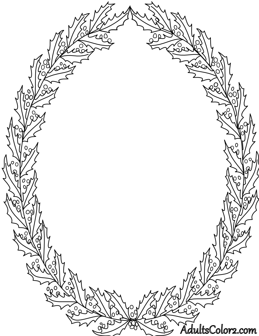 Line drawing of a holly wreath.