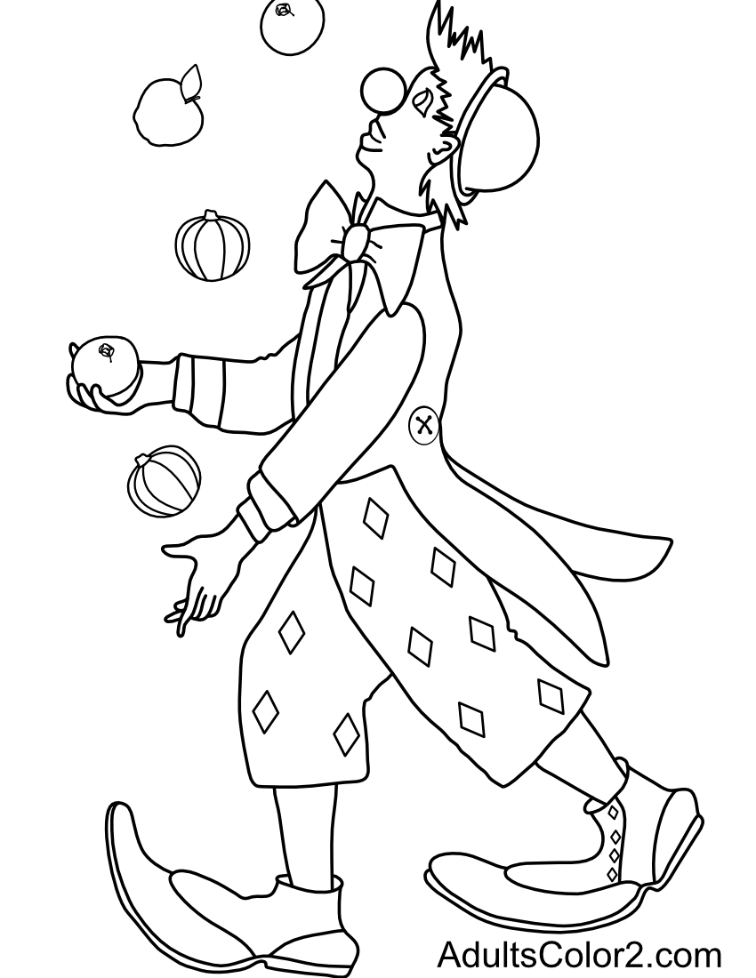Drawing of a clown juggling at a fall carnival.
