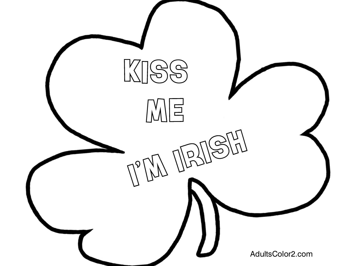 Kiss me I'm Irish shamrock coloring page.