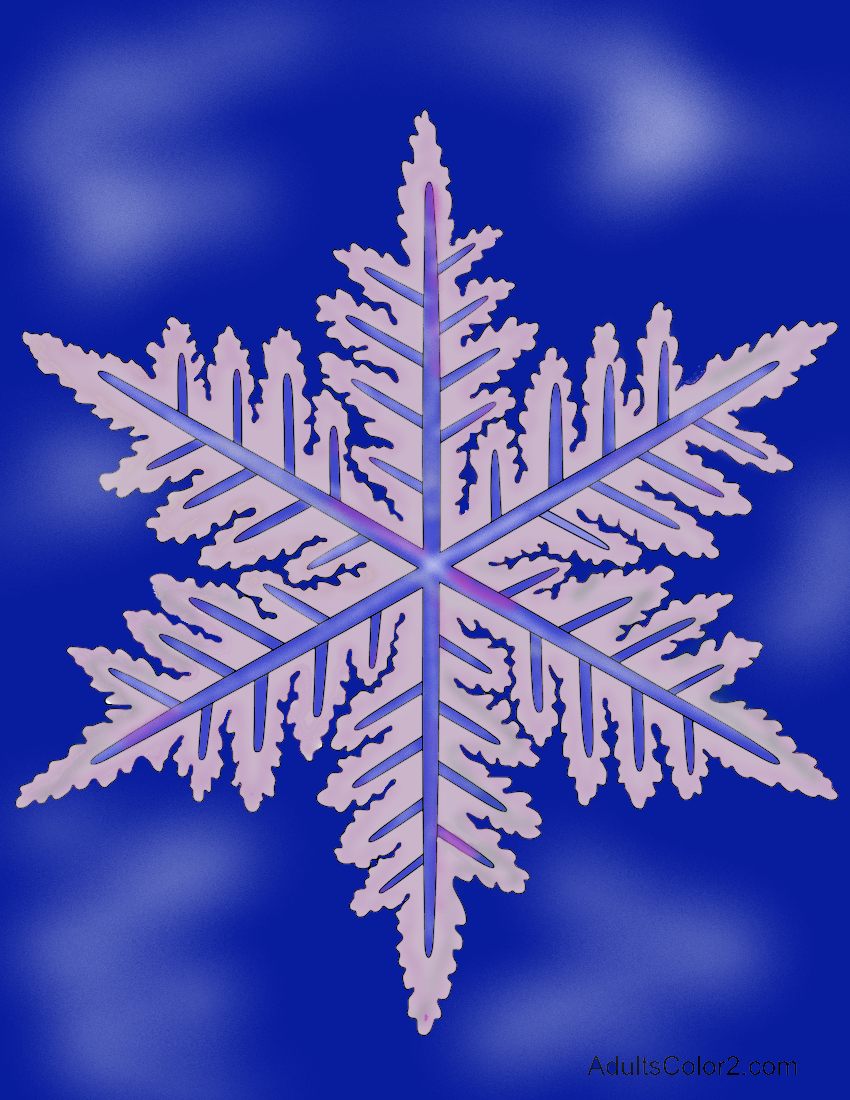 Leafy snowflake drawing colored in.