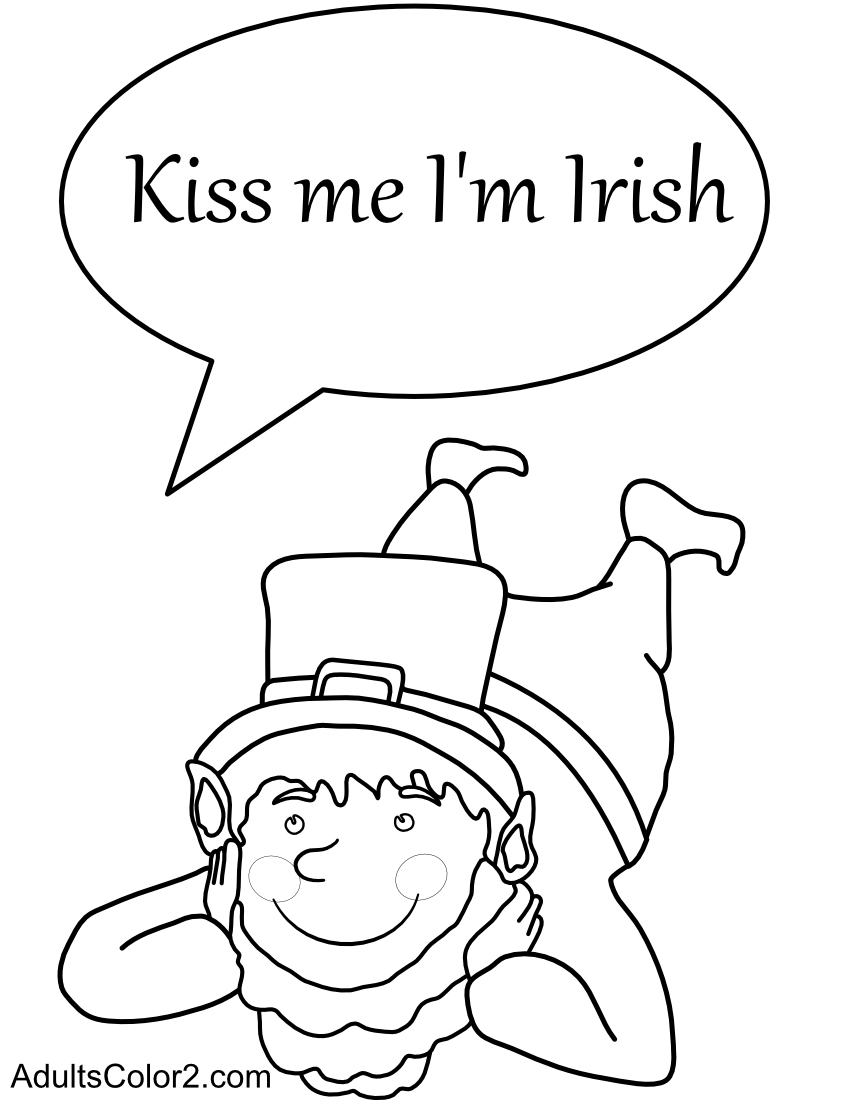 Leprechaun kiss me coloring sheet.