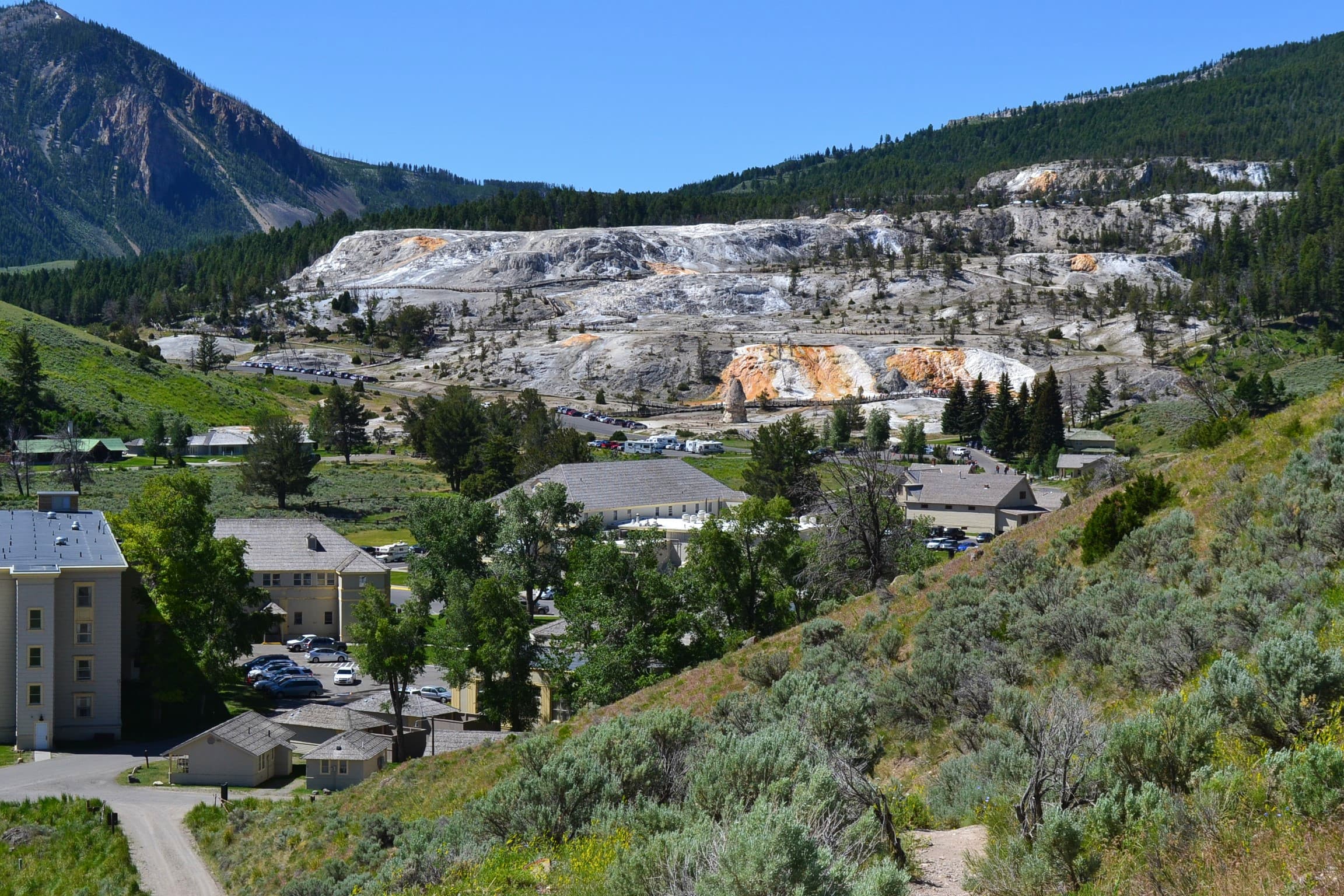 Mammoth Hot Springs view from the Beaver Ponds Trail Yellowstone.