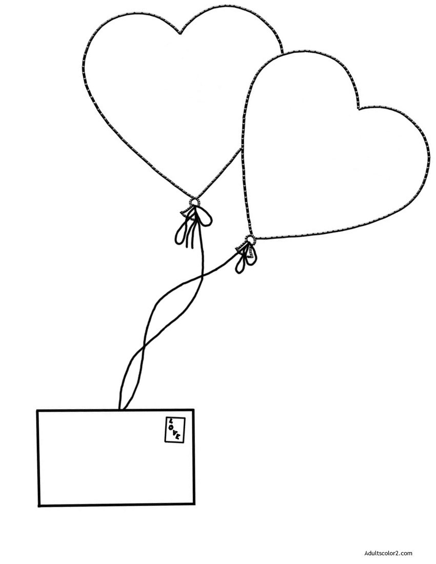 Air mail love letter with heart shaped balloons.