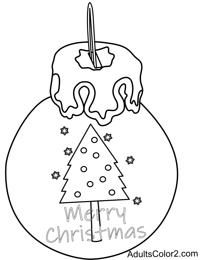Ornament with tree and Merry Christmas.