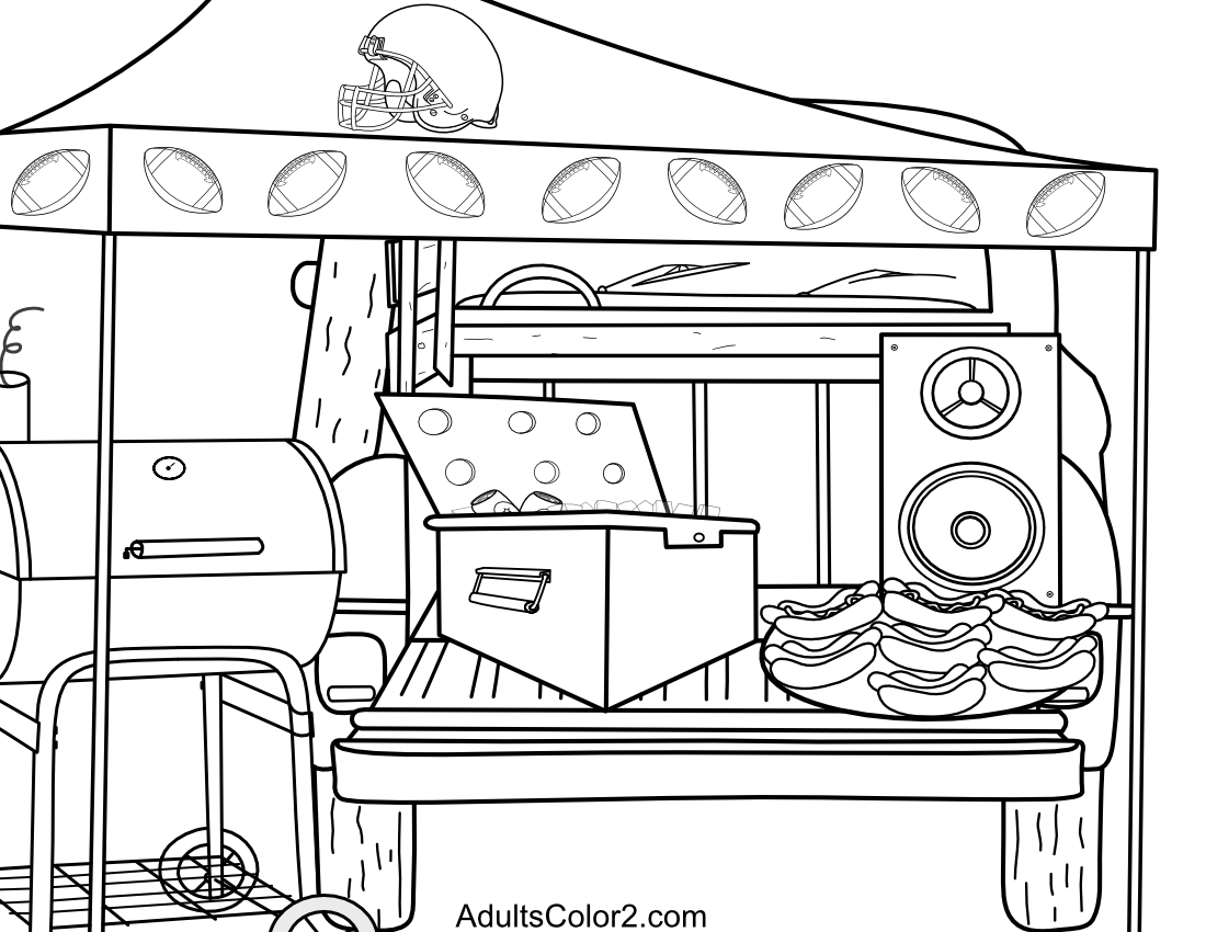 Drawing of a football tailgating seasonal scene.