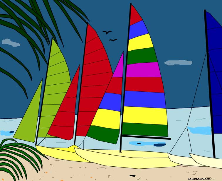Colored drawing of sailboats in Key West. Colored drawing of sailboats in Key West.