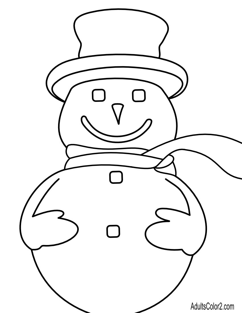 Line drawing of a jolly snowman.