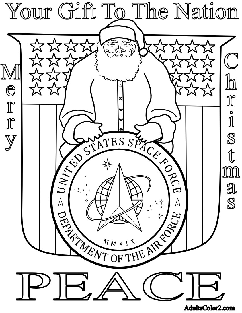 Line drawing Merry Christmas Space Force emblem.