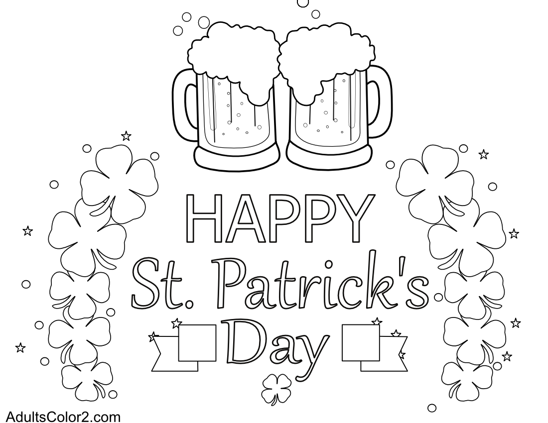 Beer mugs and shamrocks coloring page.