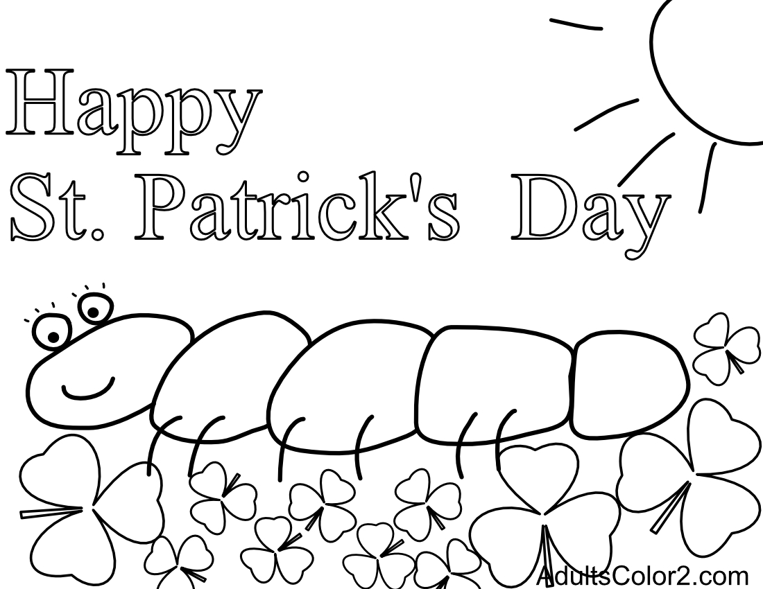 Caterpillar with shamrocks coloring page.