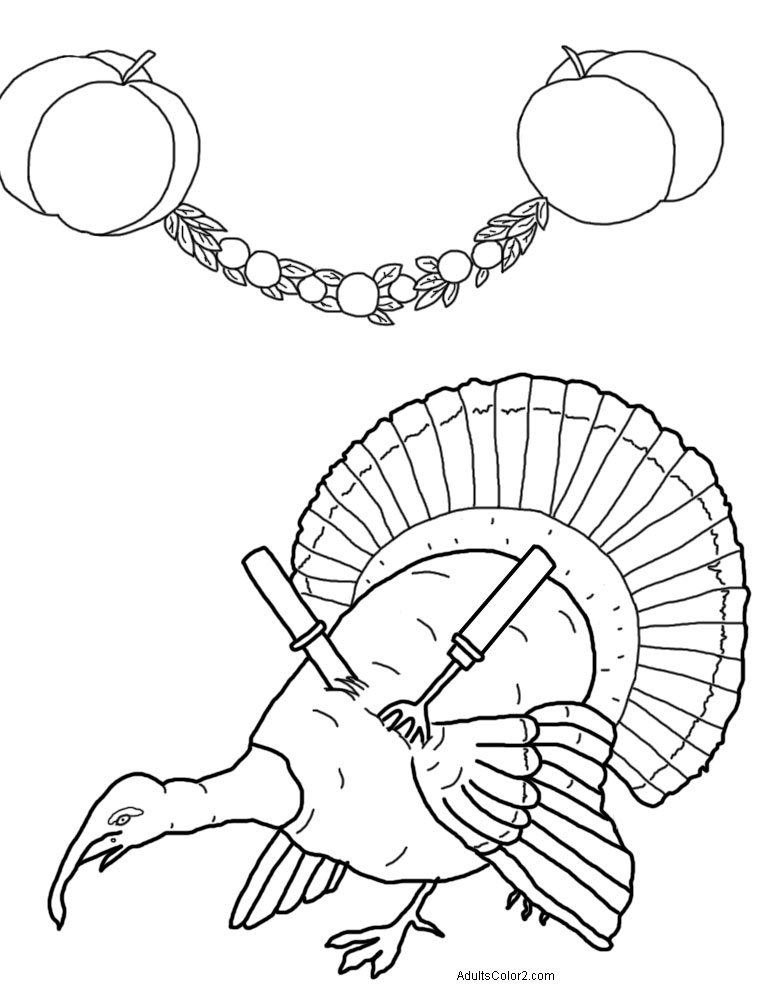 A turkey with a knife and a fork stuck in.