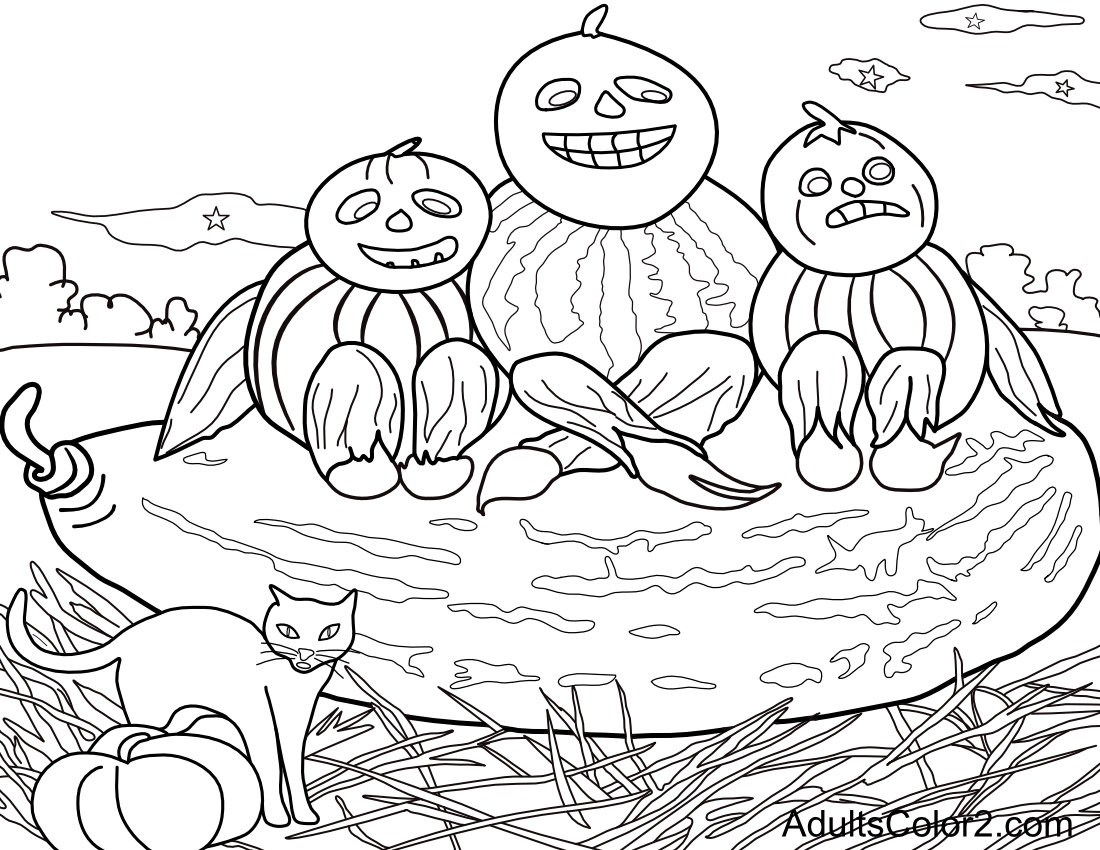 The Halloween pumpkin men sitting on a giant squash.
