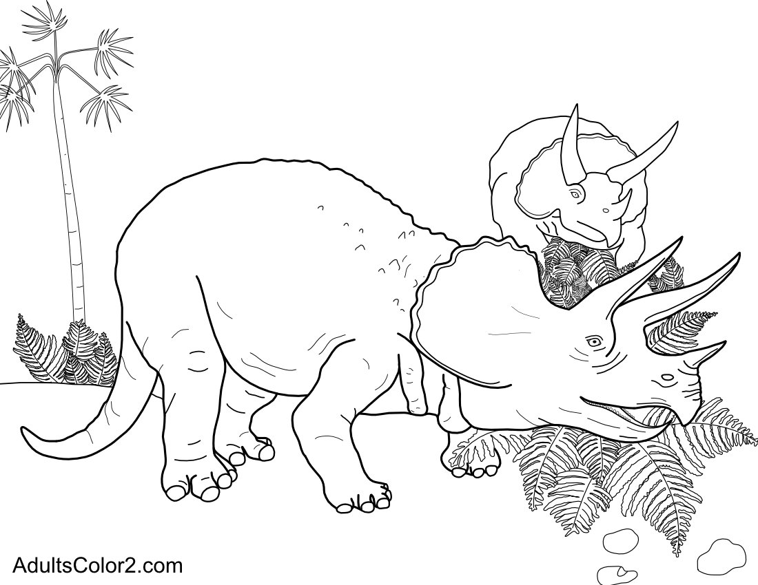 Two triceratops snacking.