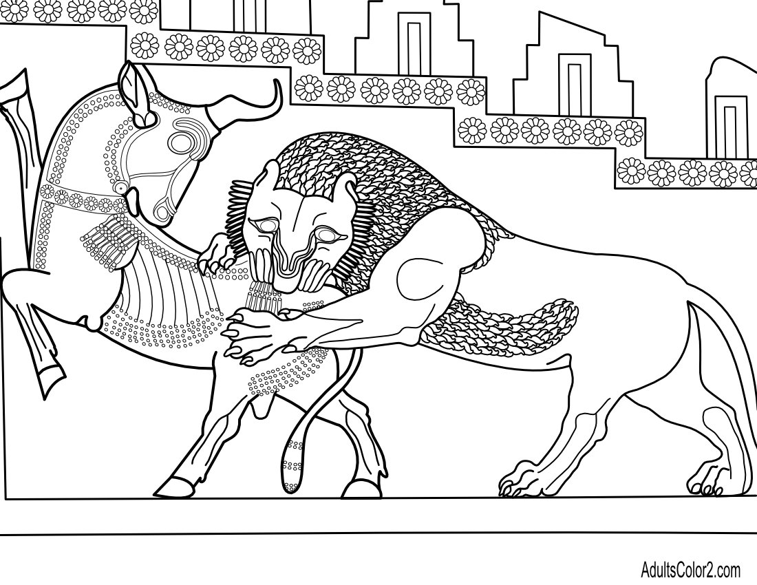 Unicorn attacked by lion coloring page.