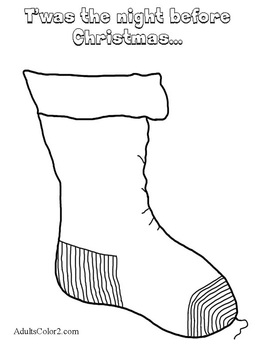 Line drawing of a T'was the Night Before Christmas vintage stocking.