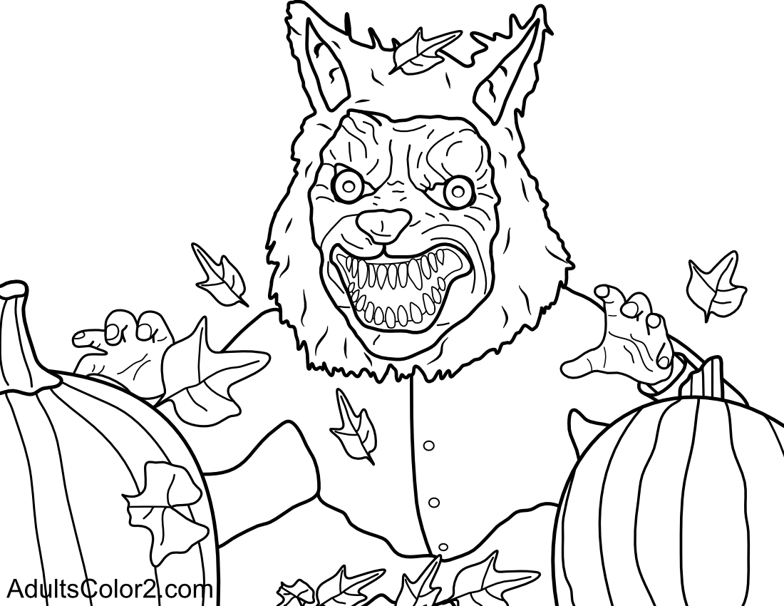 Werewolf among the pumpkins.